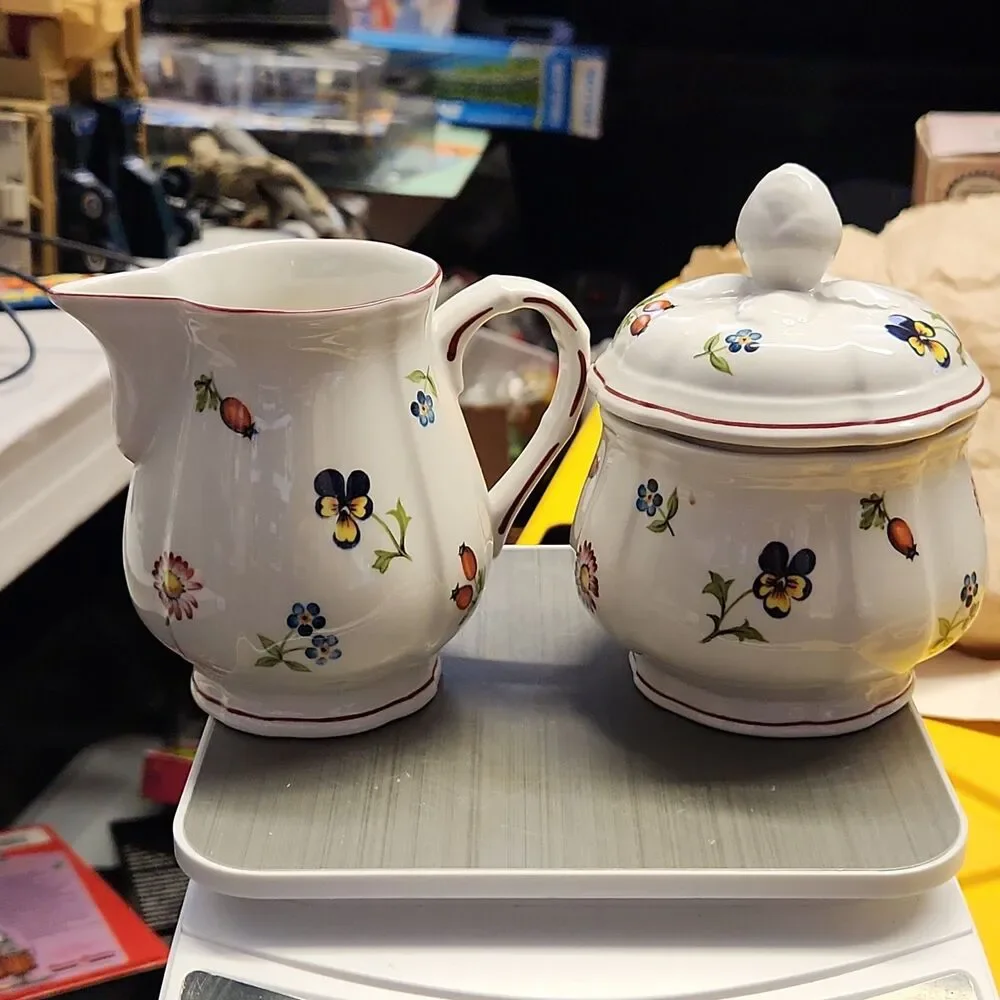 Villeroy & Boch Petite Fleur Sugar Bowl W/ Lid And Creamer Set